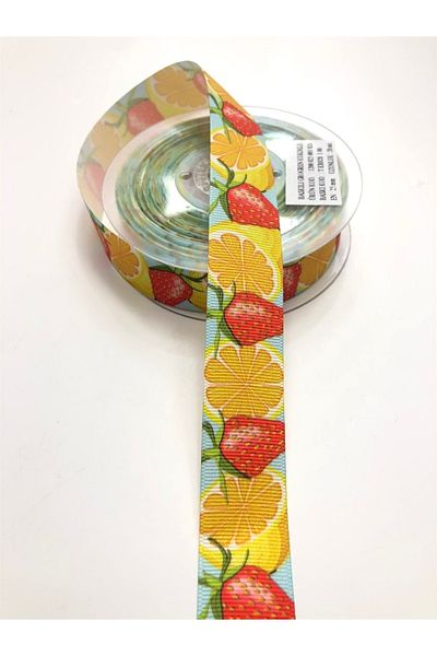Hobigram Panglică Grosgrain cu Model Fructe 2,5 Cm – Panglică, Design Elegant, Accesoriu Femei – Panglică