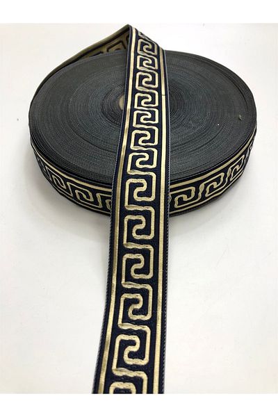 Hobigram Navy Blue Yellow Printed Ribbon 3,5 cm – Κορδέλα, Κομψό Σχέδιο, Γυναικείο Αξεσουάρ – Κορδέλα
