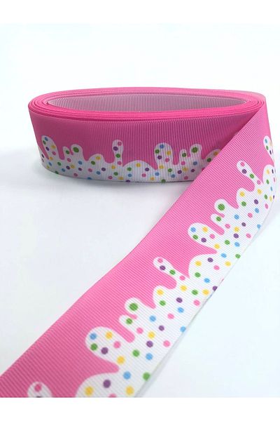 Hobigram Panglică Grosgrain cu model de bomboane roz alb – Design special, accesoriu, producție de calitate, stil atrăgător