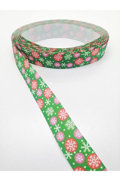 Hobigram Πράσινη κορδέλα Grosgrain με σχέδιο χιονιού 2,5 cm 2 μέτρα – Κορδέλα, Κομψό Σχέδιο, Γυναικείο Αξεσουάρ – Κορδέλα