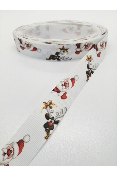 Hobigram شريط Grosgrain منقوش باللون الأبيض سانتا كلوز 2.5 سم 1 متر