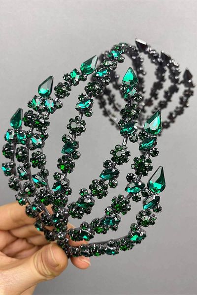 Hobigram Accesoriu de păr model Zelen verde dublu față Coroana de mireasă – Coroană, piatră de cristal, model elegant, coroană de mireasă
