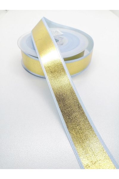 Hobigram Κίτρινη μπλε κορδέλα με φύλλο 2,5 cm 3 μέτρα – κορδέλα, κομψό σχέδιο, γυναικείο αξεσουάρ