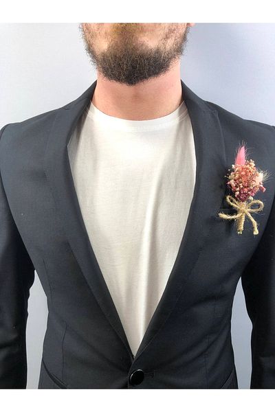 Hobigram Pink Chips Cotton Grass Boutonniere 5 τεμαχίων – Τεχνητό & Ξηρό Λουλούδι, Κομψό Σχέδιο, Γυναικείο Αξεσουάρ