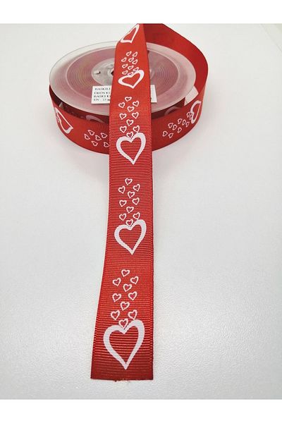 Hobigram Κόκκινη καρδιά με σχέδιο Grosgrain κορδέλα 2,5 cm 1 μέτρο – κορδέλα, κομψό σχέδιο, γυναικείο αξεσουάρ