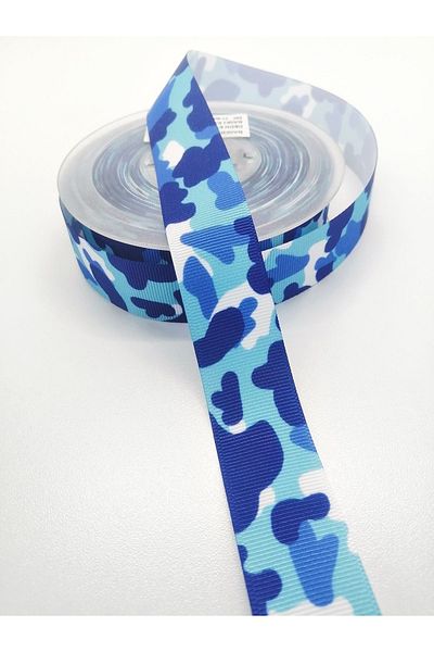 Hobigram Panglică Grosgrain cu Motiv Camuflaj Albastru 2,5 Cm 3 Metri – Panglică, Design Elegant, Accesoriu Femei