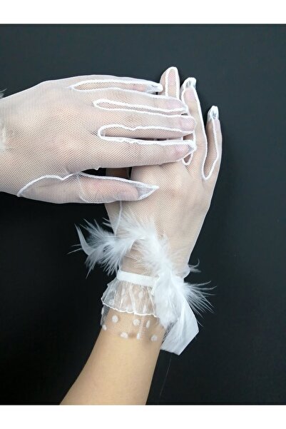 Hobigram قفازات Otriş Feather بيضاء Nkh-1023 – تصميم خاص، إكسسوار، إنتاج عالي...