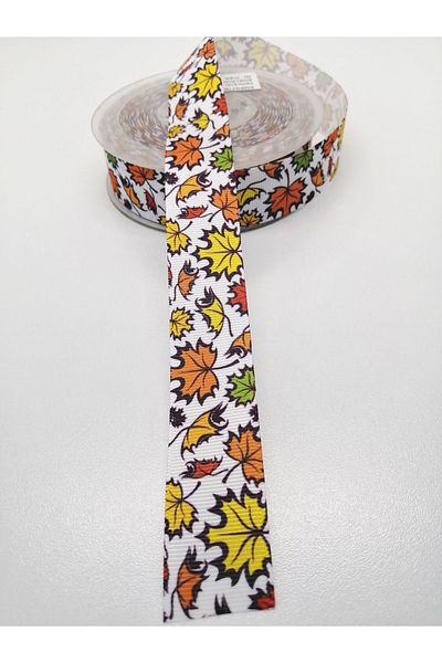 Hobigram Πολύχρωμη κορδέλα Grosgrain με μοτίβο φύλλων 2,5 cm 2 μέτρα – Κορδέλα, Κομψό Σχέδιο, Γυναικείο Αξεσουάρ – Kurd