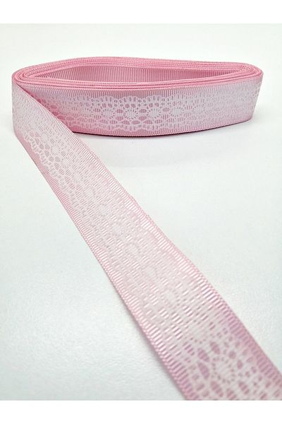 Hobigram Ροζ δαντέλα με στάμπα Grosgrain κορδέλα 2,5 cm 2 μέτρα – Κορδέλα, Κομψό Σχέδιο, Γυναικείο Αξεσουάρ – Κορδέλα