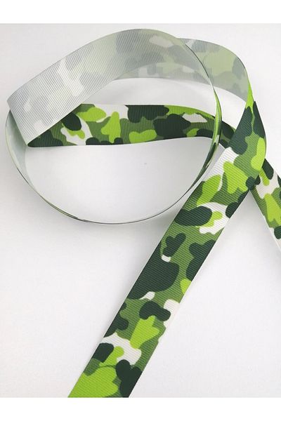 Hobigram Ανοιχτό πράσινο μοτίβο καμουφλάζ Grosgrain Κορδέλα – Κορδέλα, Κομψό Σχέδιο, Γυναικείο Αξεσουάρ – Κορδέλα – Κορδέλα