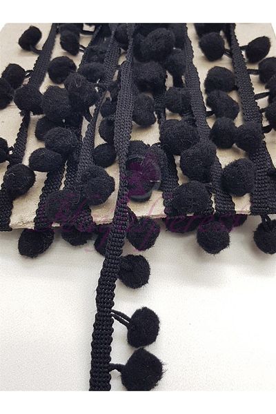 Hobigram Pompon cu dungi negre En- 1,5 Cm Lungime- 5 Metri – Panglică decorativă, Design elegant, Accesoriu pentru femei – Decor