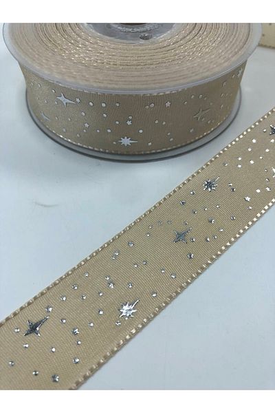 Hobigram Κορδέλα ταφτά με μοτίβο σκούρα κρέμα αστεριών – Προσαρμοσμένο σχέδιο, αξεσουάρ, ποιοτική παραγωγή, λαμπερό στυλ –
