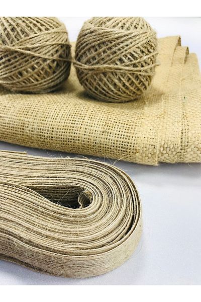 Hobigram Set de frânghii de iută din țesătură de sac cu panglică de iută – Design special, Accesoriu, Producție de calitate, Stil atrăgător – De