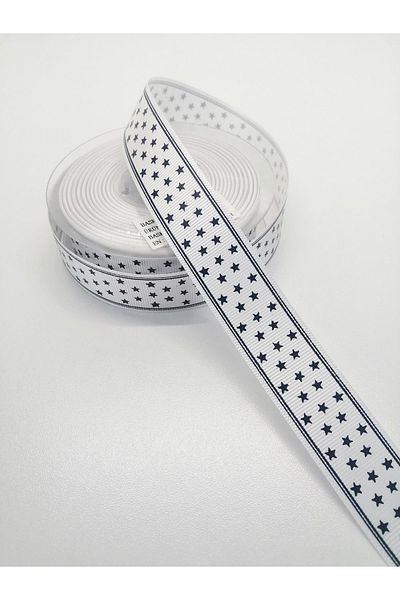Hobigram شريط Grosgrain أبيض وأسود مرصع بالنجوم 2.5 سم 1 متر