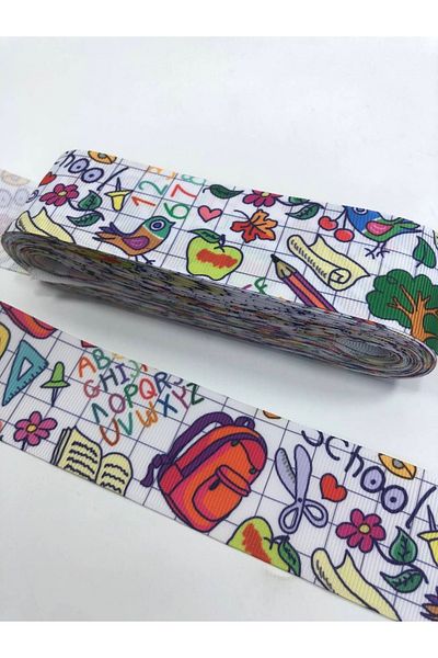 Hobigram Πολύχρωμη κορδέλα Grosgrain με μοτίβο σχολικής τσάντας – Κορδέλα, Κομψό Σχέδιο, Γυναικείο Αξεσουάρ – Κορδέλα