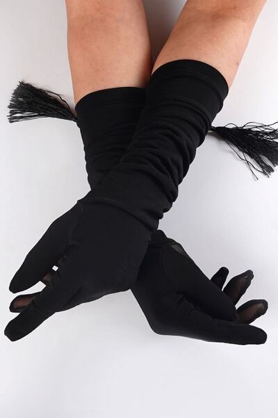 Hobigram Black Plain Matte Satin Bridal Gloves – Special Design, Accessory, Q...