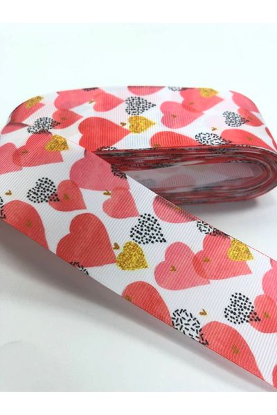 Hobigram Λευκή κόκκινη μεγάλη καρδιά με σχέδιο Grosgrain Κορδέλα – Κορδέλα, Κομψό Σχέδιο, Γυναικείο Αξεσουάρ – Κορδέλα