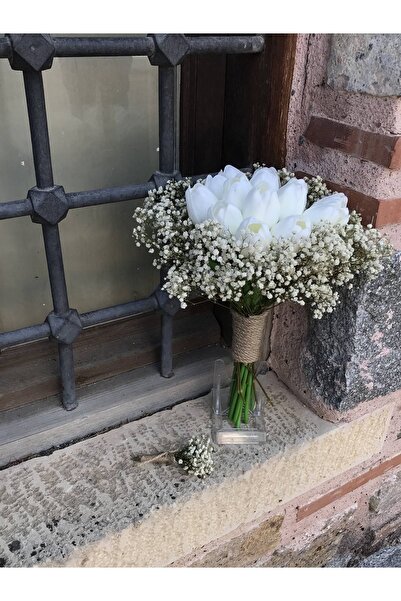 Hobigram Krem Cipsolu Islak Lale Gelin Buketi Ve Yaka Çiçeği – Düğün & Kına &...