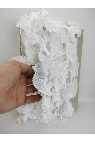 Hobigram Panglică cu volan cu pliuri de perle albe – Design special, Accesoriu, Producție de calitate, Stil atrăgător – Panglică