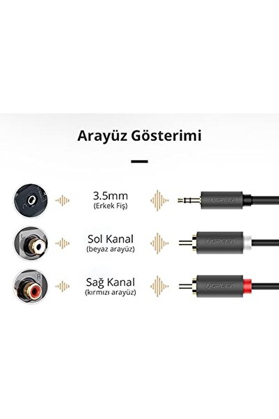 Ugreen 3.5mm Aux Rca Ses Kablosu, 5 Metre