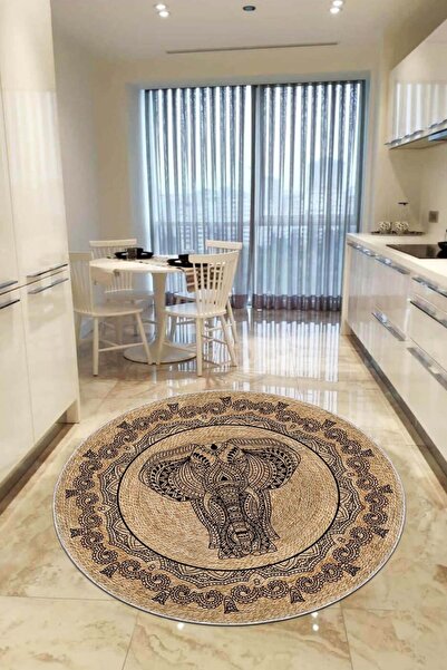 Viva Weaver's Kaymaz Tabanlı Makinede Yıkanabilir Yuvarlak Mutfak Halısı Ar671