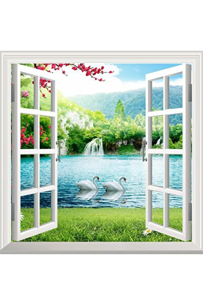 StickerArt Pencere Poster Duvar Kağıdı Şelale Kuğu Yapışkanlı Sticker