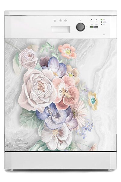 StickerArt Bulaşık Makinesi Sticker Kaplama Beyaz Eşya Kaplama Çiçekler Kelebek
