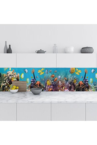 StickerArt Mutfak Tezgah Arası Folyo Fayans Kaplama Folyosu Sualtı Dünyası 60...