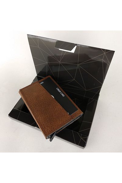 Aquablue Automatic Mechanism Aluminum Card Holder Rfid Protected Leather Card Holder Wallet