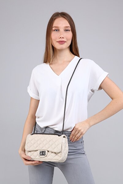 Morpelikan Geantă de damă bej cu închidere cu lacăt