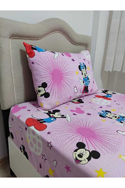 Mert Jednokrevetno Ranforce (tkanina) bez elastike Čaršav set Mickey Mouse roze