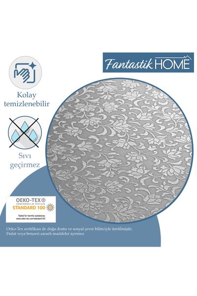 Fantastik Fiber Lined PVC Tablecloth 100x140cm Erasable Liquid Proof Stain Resistant Flower Patterned Silver