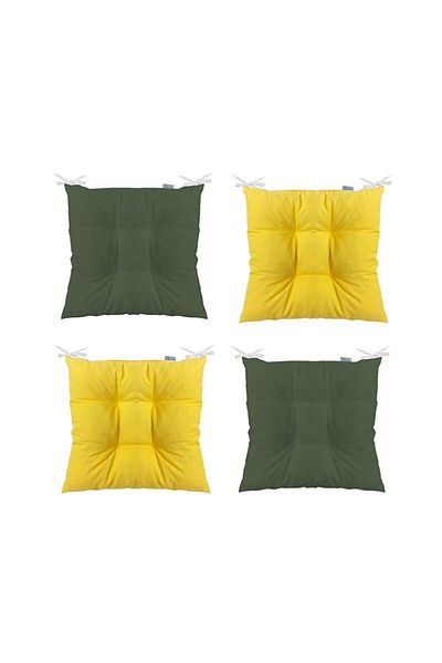 Çınar Reklam & Dış Ticaret Chair Cushion 4 Piece Khaki-yellow Combination