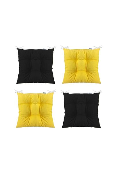 Çınar Reklam & Dış Ticaret Chair Cushion 4 Piece Black-Yellow Combination