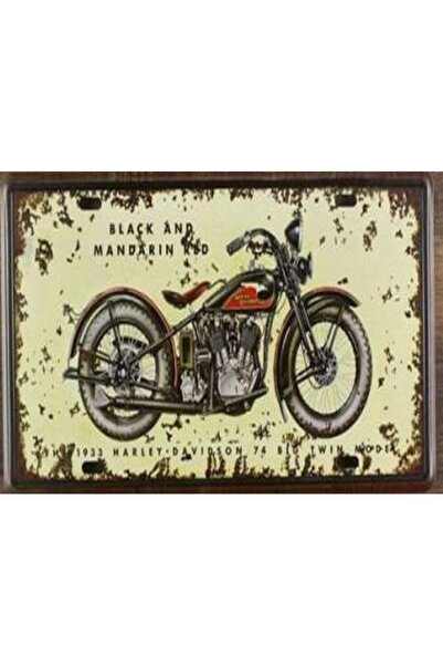 grsl Kabartmalı Vintage Black And Mandarın Red Metal Plaka Levha 15x30cm