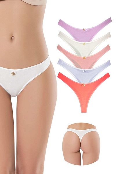 META 5 Pieces Cotton Women's Classic Thong Soft Colors