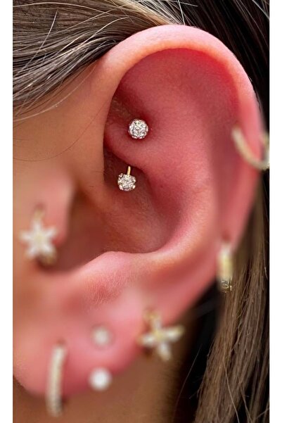 Arescollection Cerrahi Çelik Zirkon Taşlı Rokk Kaş Kıkırdak Piercingi