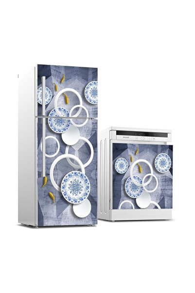 StickerArt Buzdolabı Ve Bulaşık Makinası Beyaz Eşya Sticker Kaplama Mavi Süsleme