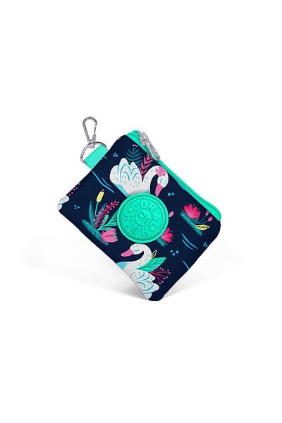 Coral High Poșetă pentru monede pentru copii, neon, coral, bleumarin, cu model de lebădă