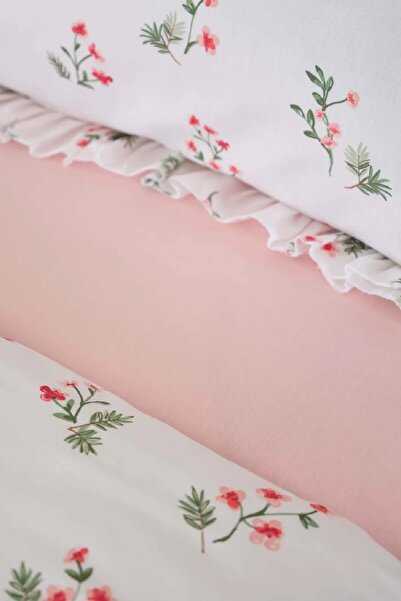 Karaca Home Silvie Kırmızı %100 Pamuk Fırfırlı Çift Kişilik Nevresim Takımı