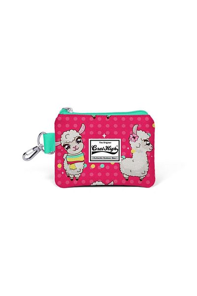 Coral High Children's Neon Coral Alpaca Patterned Coin Purse 21718
