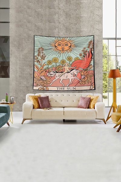 on the clouds Μπεζ The Sun Tarot Κάρτα Αδιάβροχο Βελούδινο Υφασμάτινο Πανί Τοίχου Ταπετσαρία Ταπετσαρίας