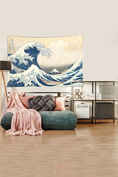 on the clouds Beige-blue Katsushika Hokusai Series Stain Resistant Velvet Fabric Wall Cloth Wall Carpet Tapestry