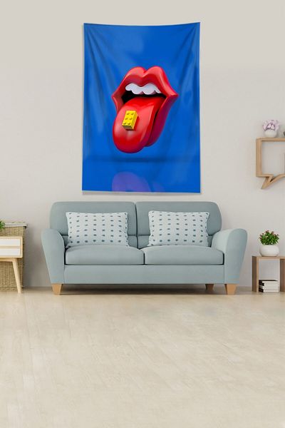 on the clouds Blue Mouth Placebo Lego Stain Resistant Velvet Fabric Wall Cover Wall Carpet Tapestry