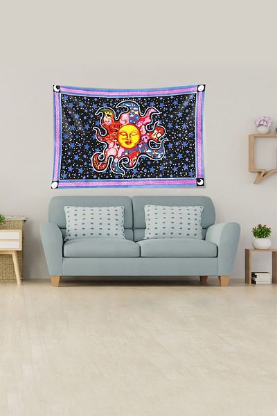 on the clouds Tapestru din catifea rezistent la pete Purple Sun Star - Husă de perete și covor