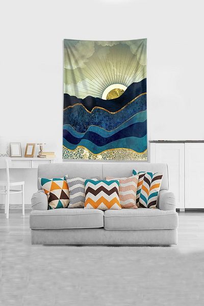 on the clouds Κίτρινο Sunrise Sunset Stain Resistant Velvet υφασμάτινο ύφασμα τοίχου Ταπετσαρία τοίχου