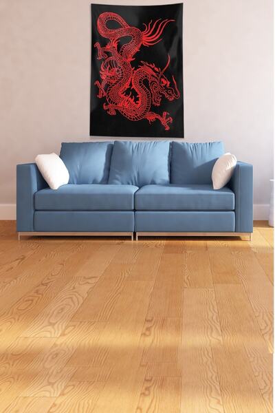 Pelangi Siyah Kırmızı Ejderha Leke Tutmaz Kadife Kumaş Duvar Örtüsü Duvar Halısı Tapestry