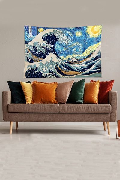 on the clouds Albastru-alb Seria Katsushika Hokusai Tapiserie din țesătură din catifea rezistentă la pete Tapiserie de perete