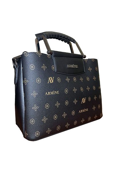 Armine 223 Women's Hand and Shoulder Bag - Black Printed