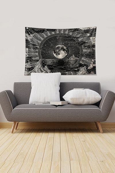 on the clouds Negru-alb Moon New Moon Stain Resistant Velvet Fabric Tapet Tapiserie Tapiserie
